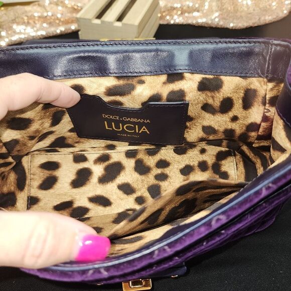 NWOT Dolce&Gabbana Lucia Studded Mixed-Media Velvet Shoulder Bag W/ Dust Bag - Picture 13 of 16